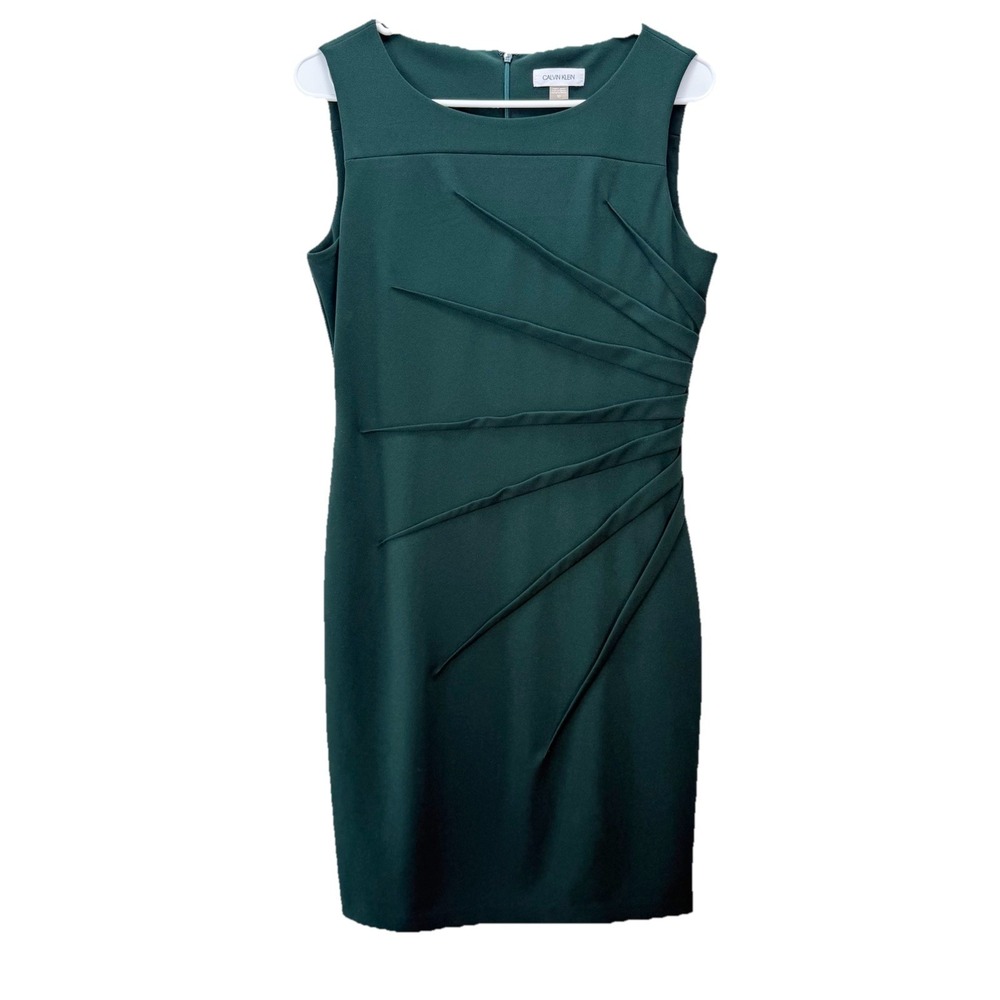 Calvin Klein Green Sunburst Seam Stretch Crepe Sleeveless Sheath Dress Size 10 - Picture 8 of 14